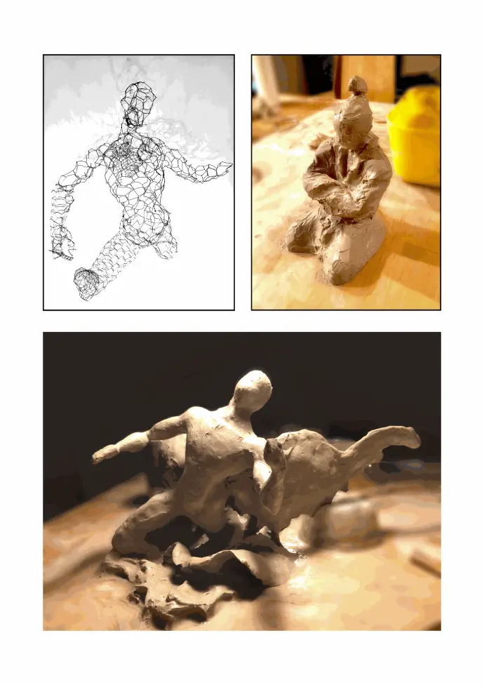 Exemples de modelages et sculpture grillagée photo modelage sculpture grillage argile personnage ange samurai structure étude