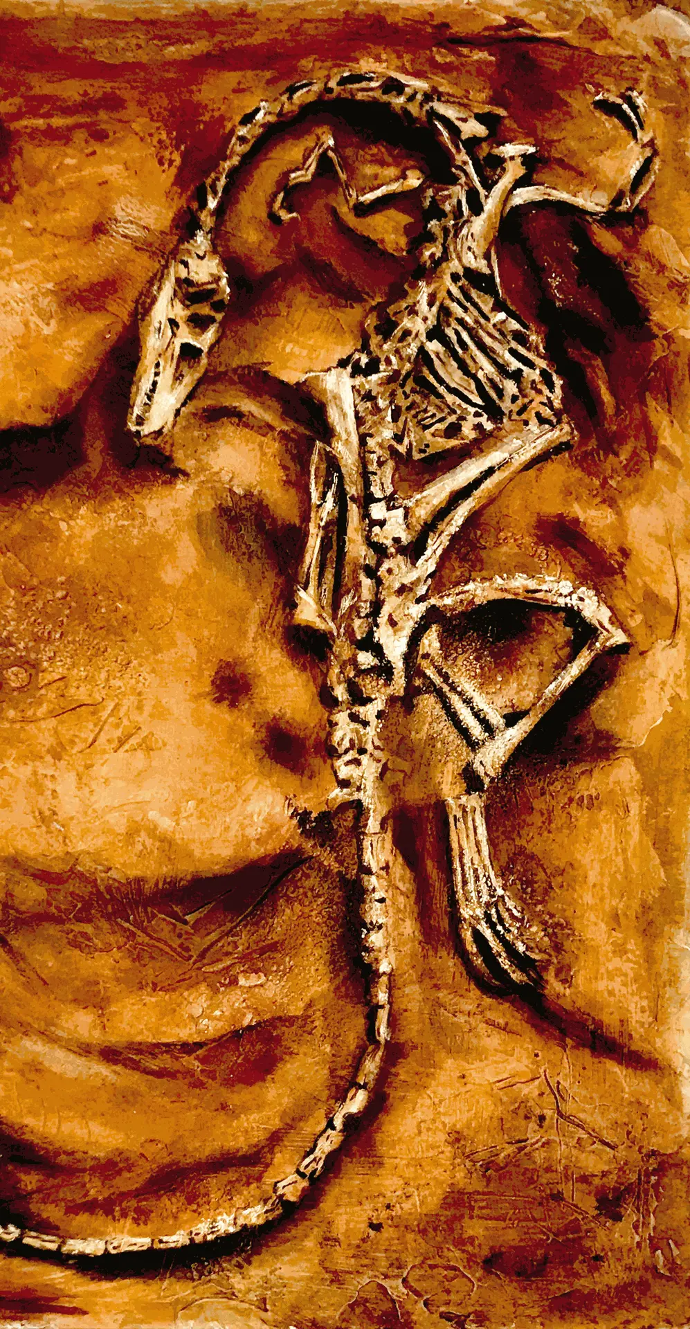 Illustration acrylique fossile de vélociraptor fossile illustration peinture vélociraptor squelette acrylique