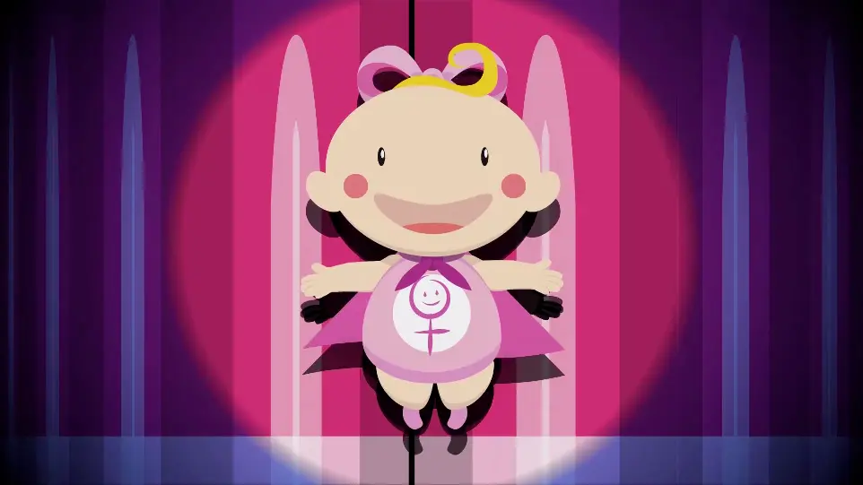 Extrait de clip animé "faire part de naissance" (application Spikit'up, agence Macfly) bébé fille spectacle rideau
