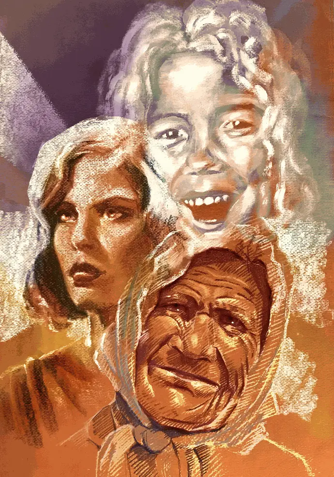 Trois âges : visages de femmes (illustration - techniques traditionnelles mixtes sur papier couleur) illustration portrait visage expression femme crayon gouache pastel