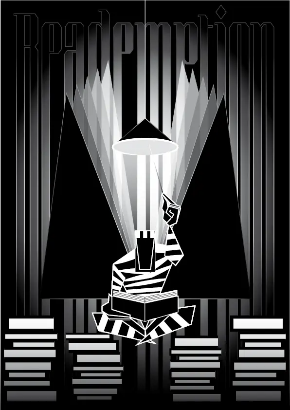 Reademption n°1 (série : lire délivre - création originale dessin vectoriel) illustration lecture livre prisonnier rédemption vectoriel symbolisme