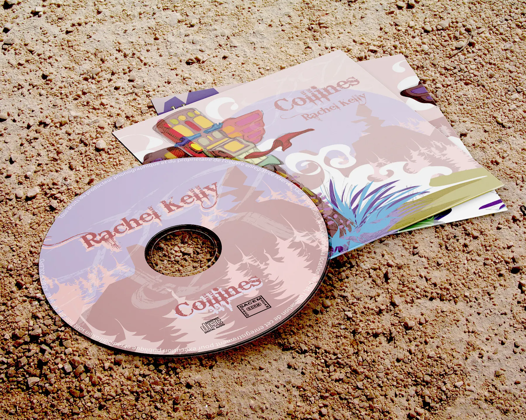 Pochette album CD "Collines" de Rachel KELLY (Folk-ethnique Française) commande spéciale de Rachel qui voulait une illustration typée cartoon dans l'esprit amérindien (crayonné BIC + illustrator) Pochette album CD "Collines" de Rachel KELLY (Folk-ethnique Française)