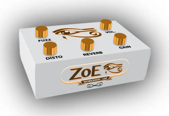 modélisation 3D de pédale d'effet pour guitare avec logo Zoé Workshop modélisation 3D de pédale d'effet pour guitare avec logo Zoé Workshop